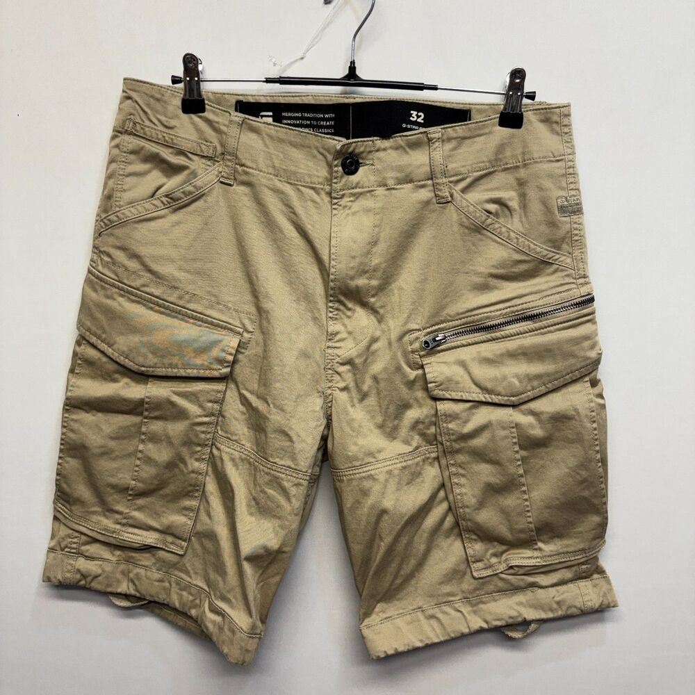 G-Star Raw Men Rovic Zip Relaxed 1/2 Cargo Shorts Size 32 Beige D107 -12